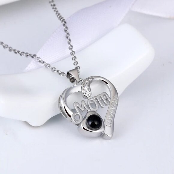 Silver Mom Heart‎ Necklace 100 Languages I Love You Gift for Mother's Day - Picture 1 of 3